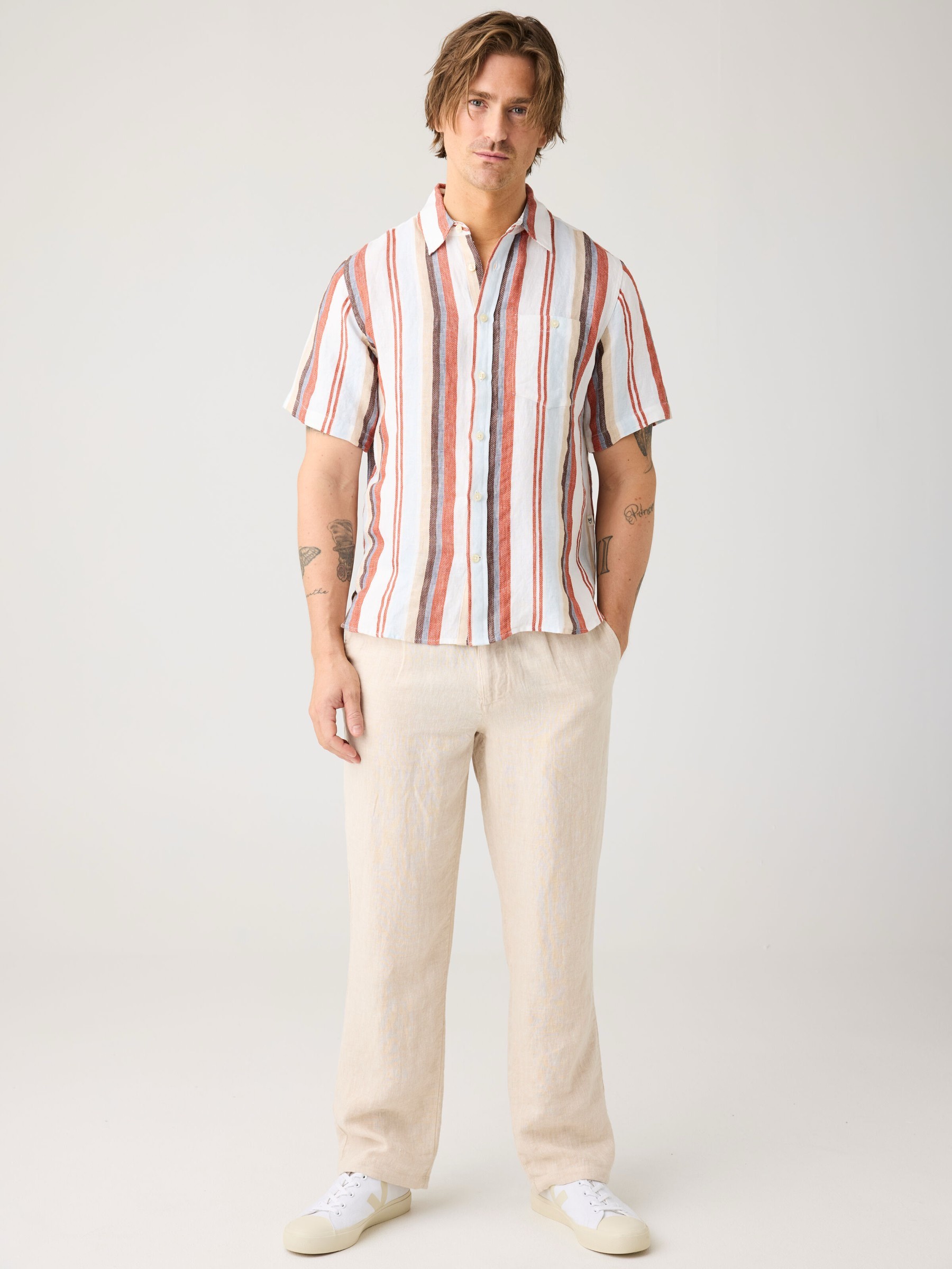 Hose Fig Loose Linen Pant yarndyed light feather gray Knowledge Cotton Apparel