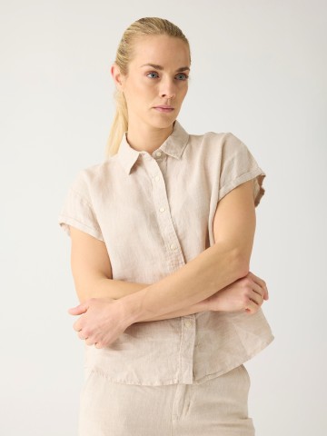 Bluse Aster Short Sleeve Linen Shirt yarndyed light feather gray Knowledge Cotton Apparel