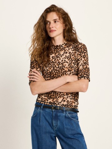 T-Shirt Stehkragenshirt aus TENCEL print leo Lanius
