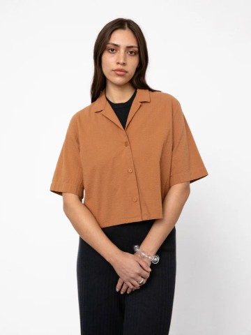 Bluse Cropped Bowling Shirt caramel brown Rotholz