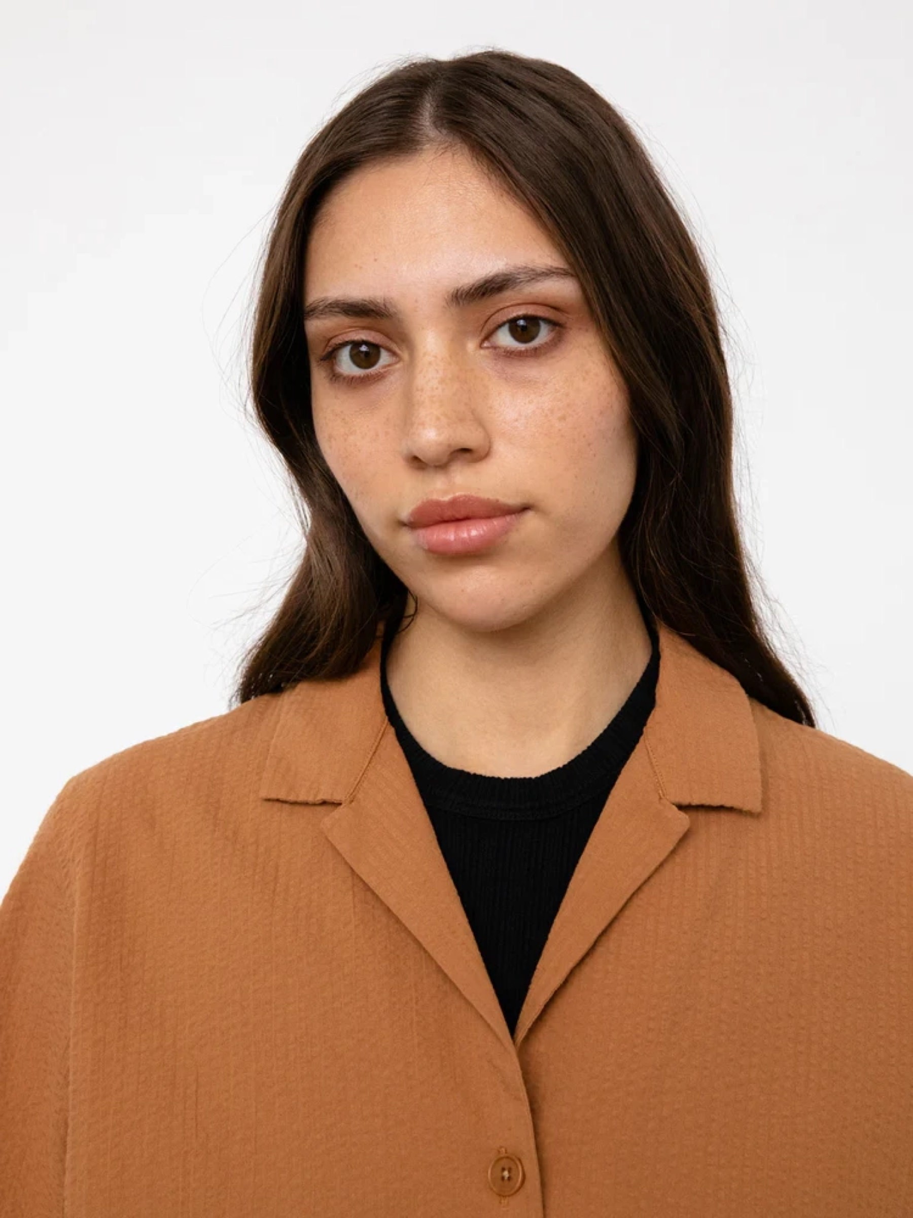 Bluse Cropped Bowling Shirt caramel brown Rotholz