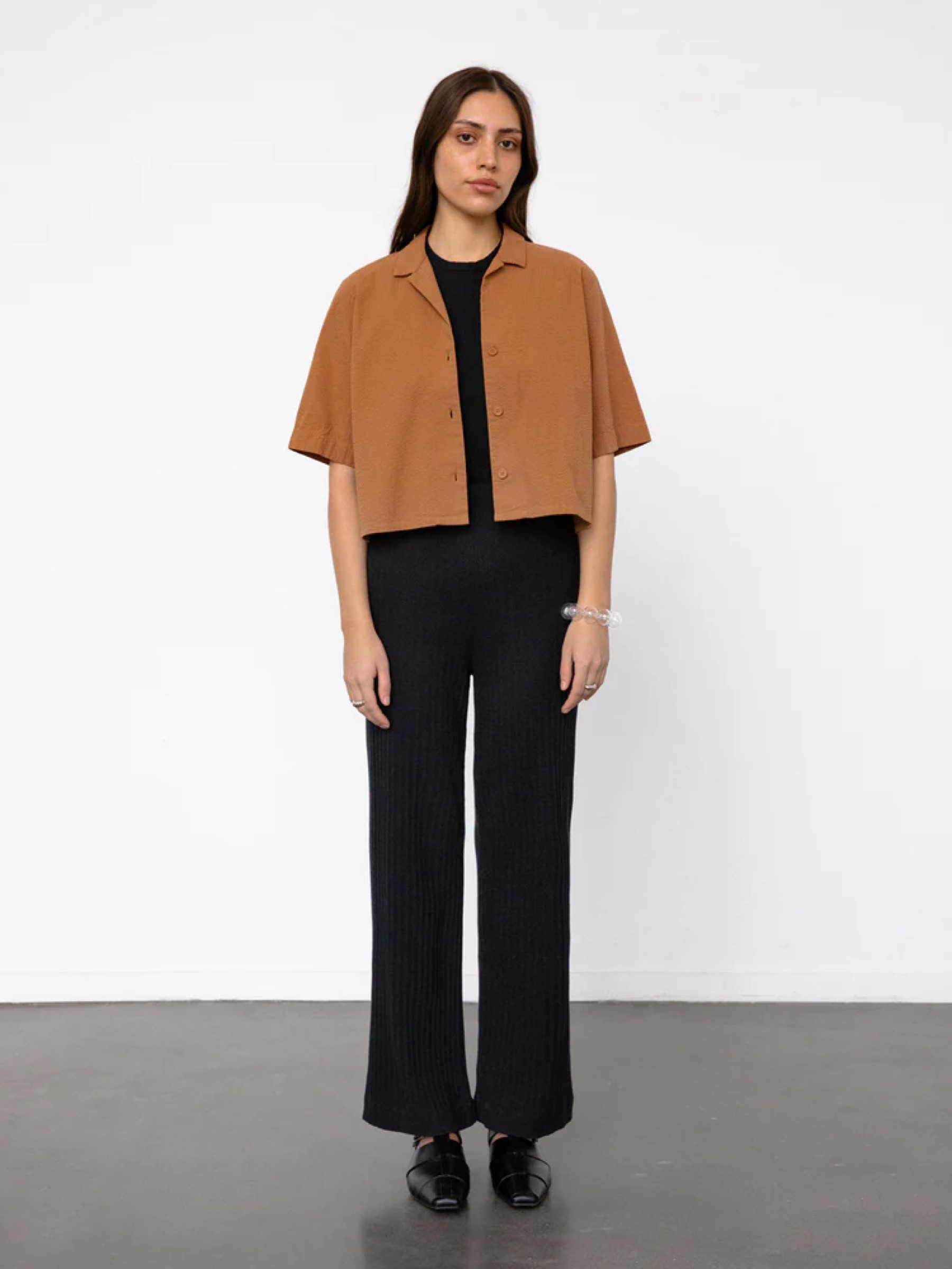 Bluse Cropped Bowling Shirt caramel brown Rotholz
