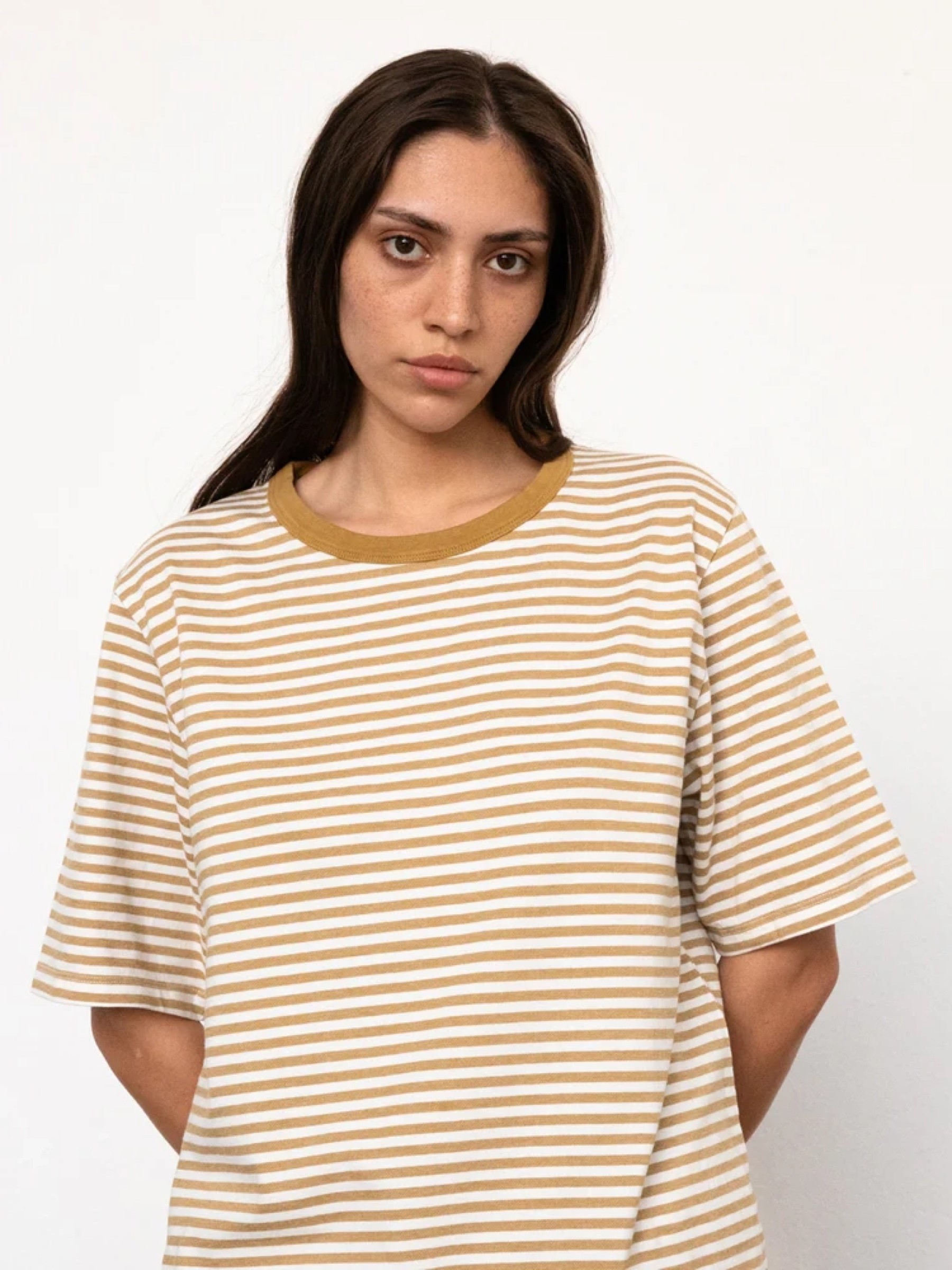 Striped T-Shirt caramel white Rotholz