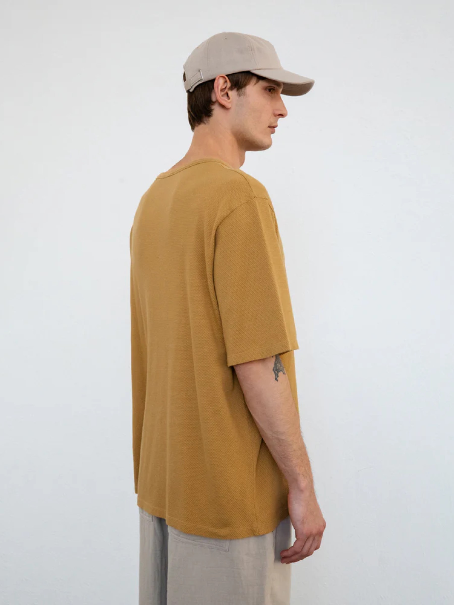 Waffle T-Shirt mustard yellow Rotholz