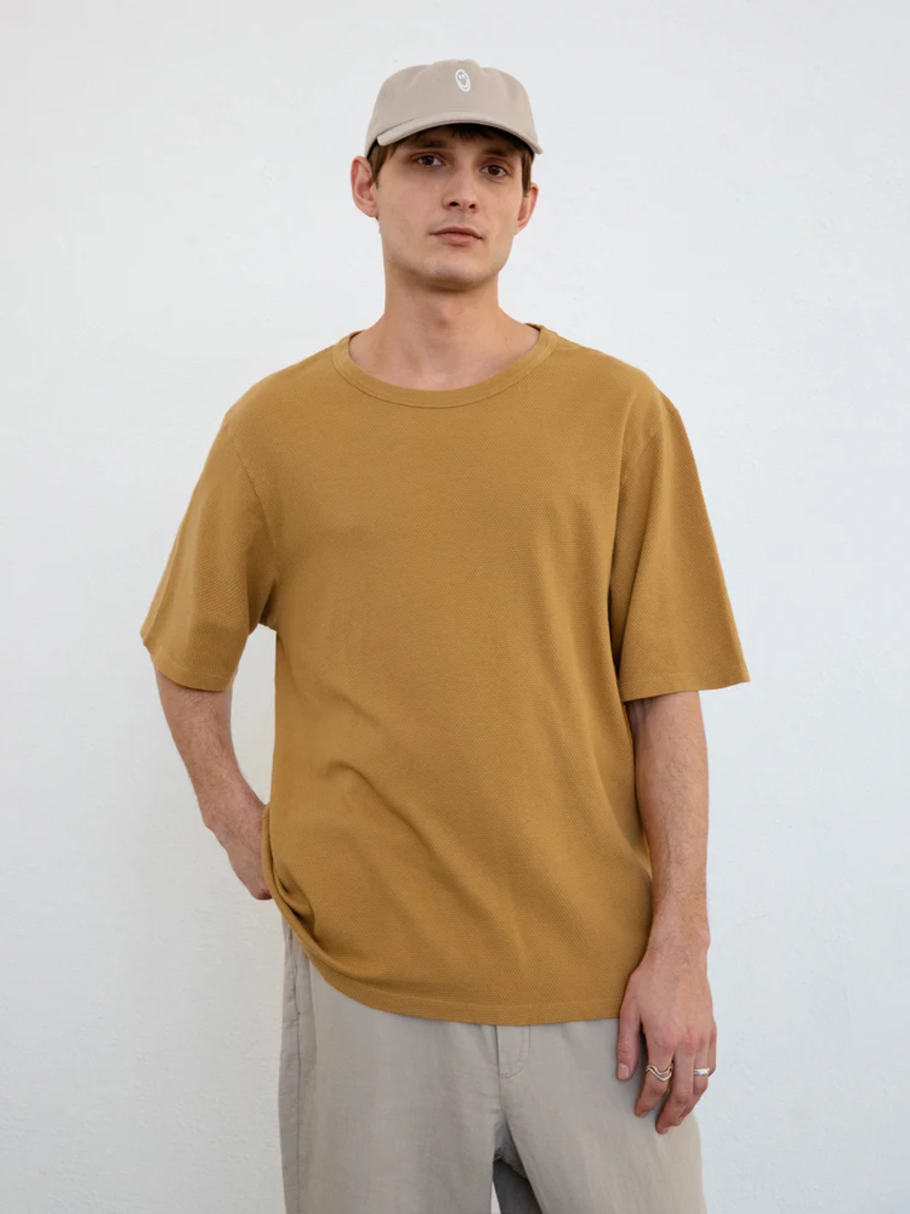 Waffle T-Shirt mustard yellow Rotholz