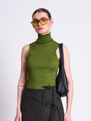 High Neck Rib Top Hav woody olive Jan 'n June