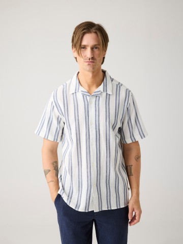 Kurzarmhemd Box Short Sleeve Striped Cotton Shirt blue stripe Knowledge Cotton Apparel
