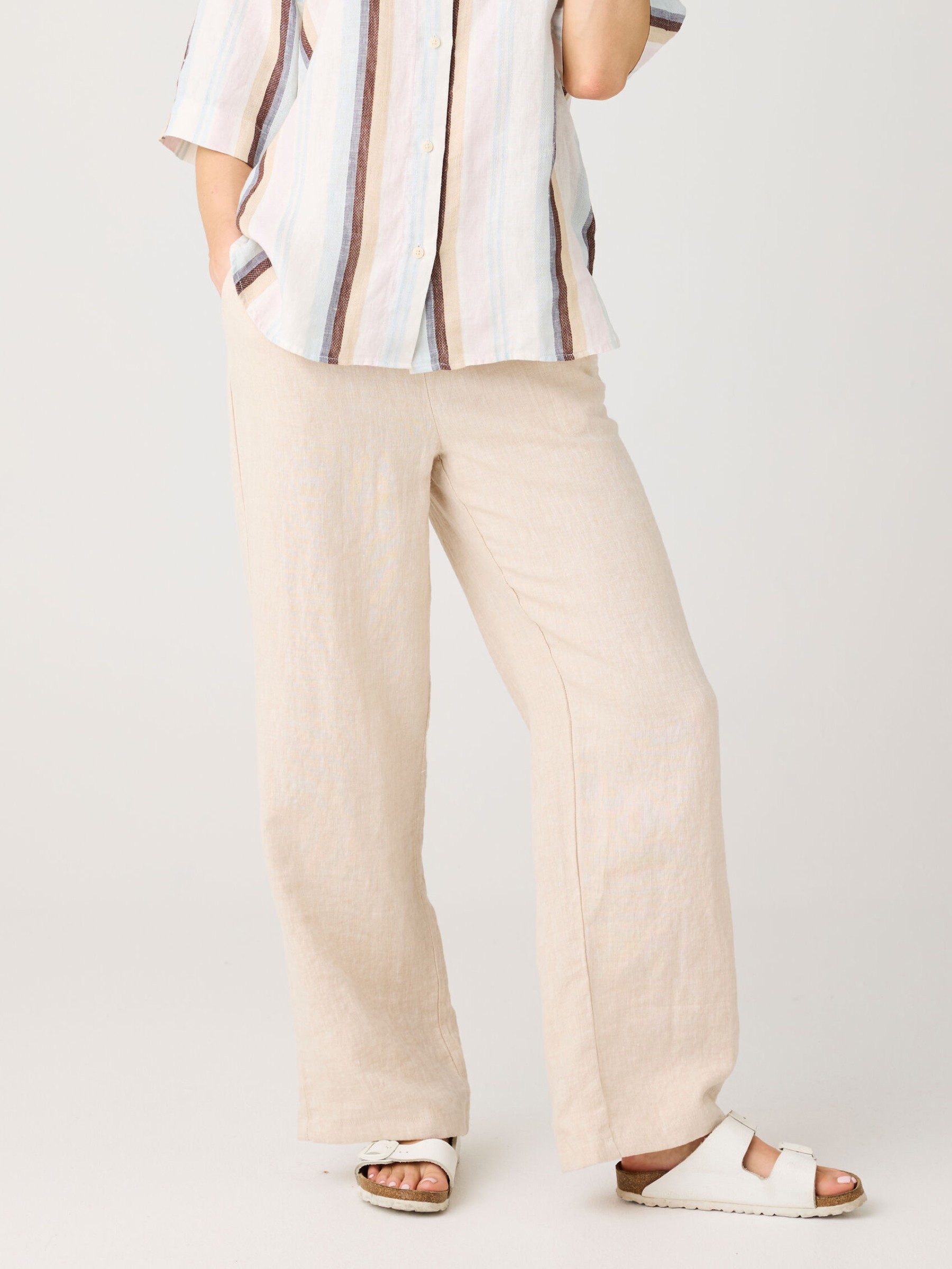 Leinenhose Posey Linen Pants yarndyed - light feather gray Knowledge Cotton Apparel