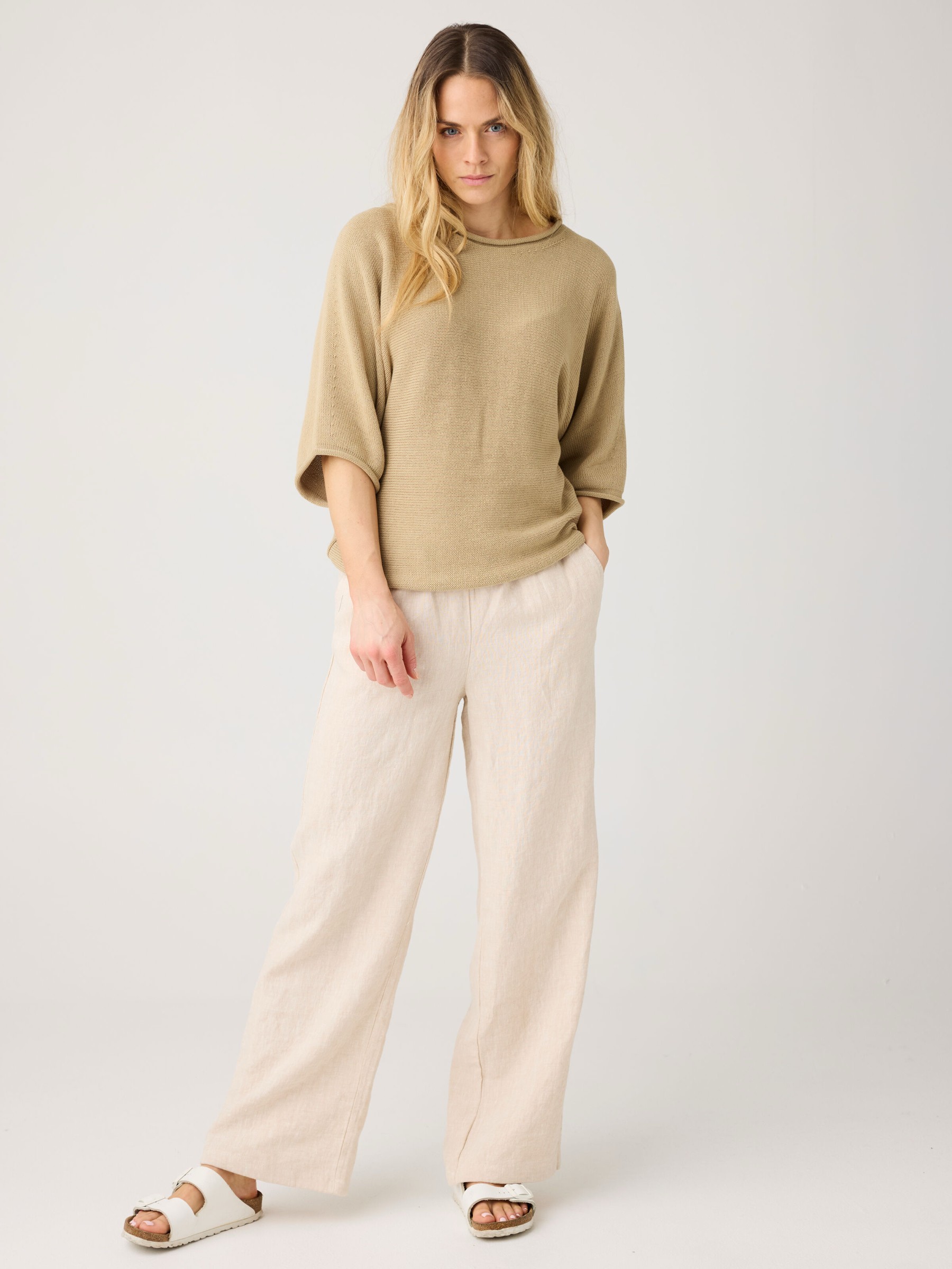 Leinenhose Posey Linen Pants yarndyed - light feather gray Knowledge Cotton Apparel