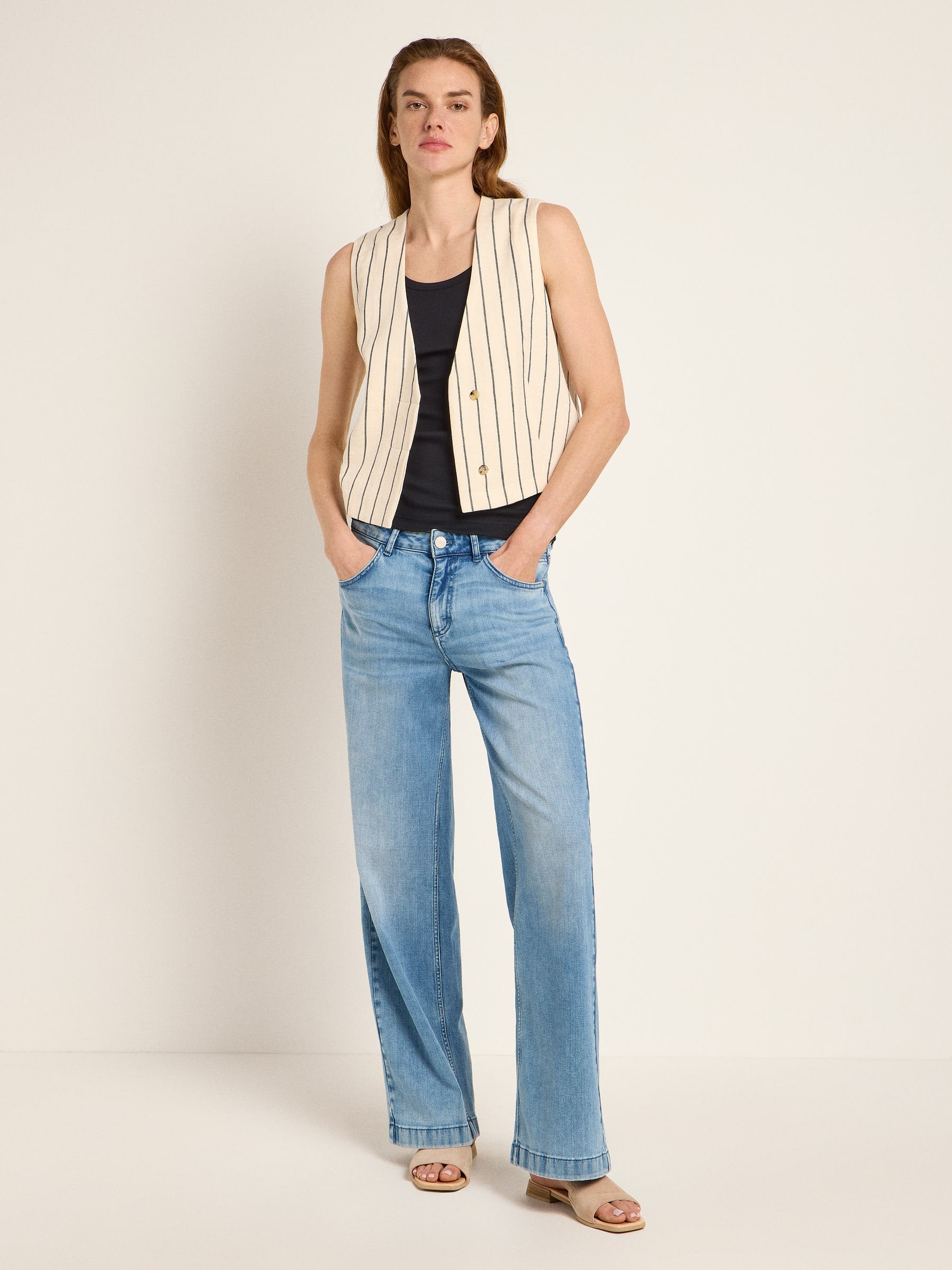 Streifenweste creme black Lanius