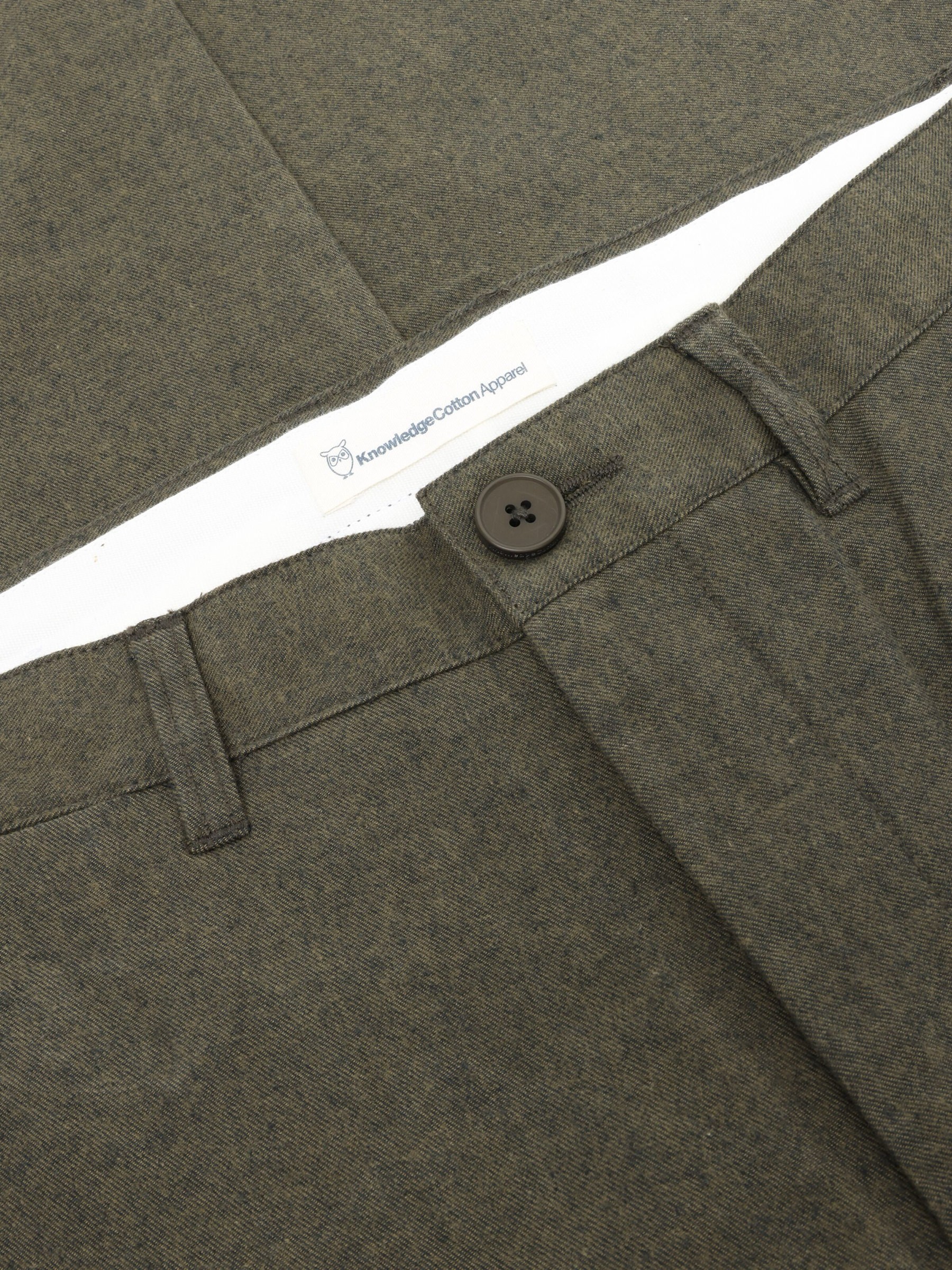 Hose Chuck Regular Flannel Chino Pants dark olive Knowledge Cotton Apparel