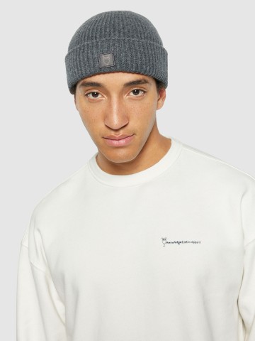 Mütze Low Wool Rib Beanie dark grey melange Knowledge Cotton Apparel