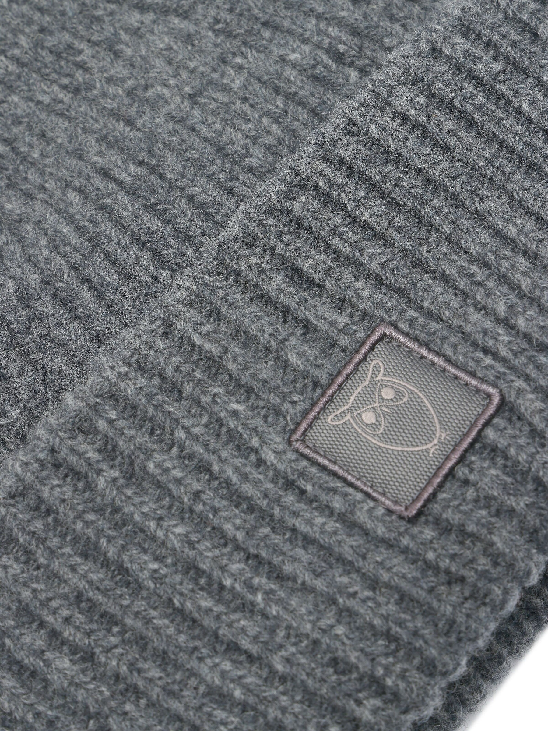 Mütze Low Wool Rib Beanie dark grey melange Knowledge Cotton Apparel
