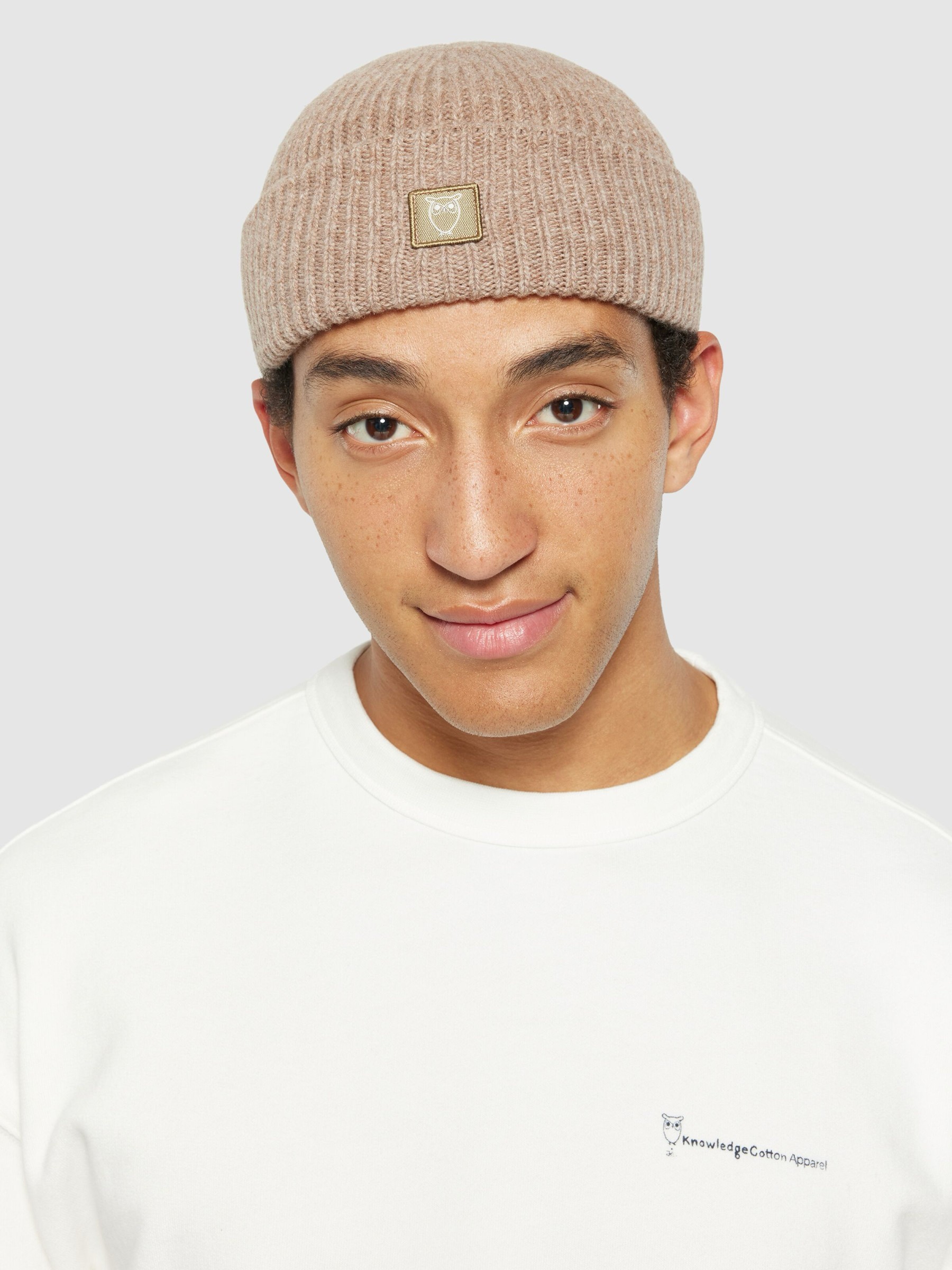 Mütze Low Wool Rib Beanie kelp melange Knowledge Cotton Apparel