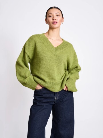 Pullover Rec. Mohair V-Neck Jumper Yica mossy pear Jan 'n June