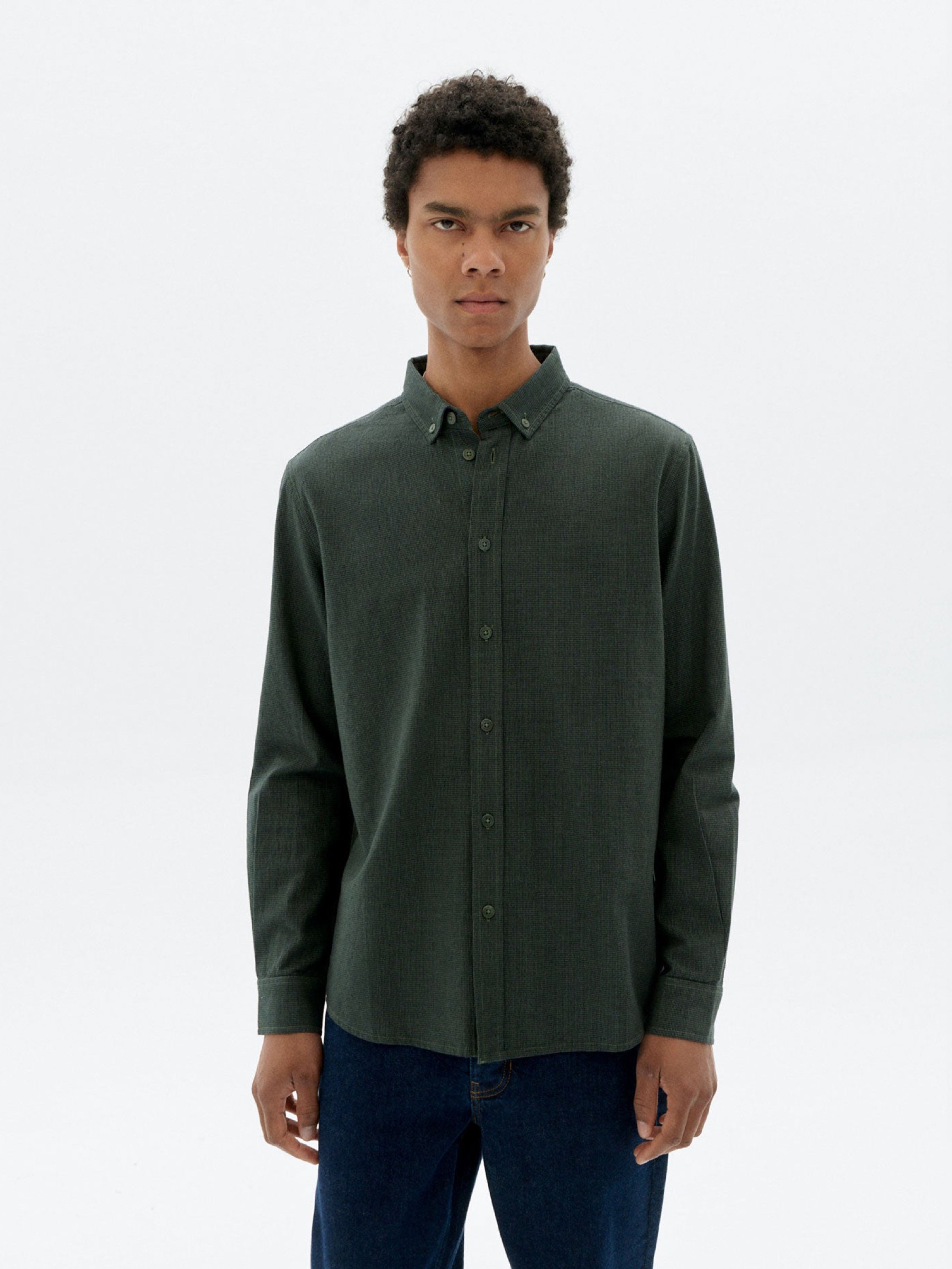 Hemd Ant Shirt dark eucaliptus microchecks Thinking Mu