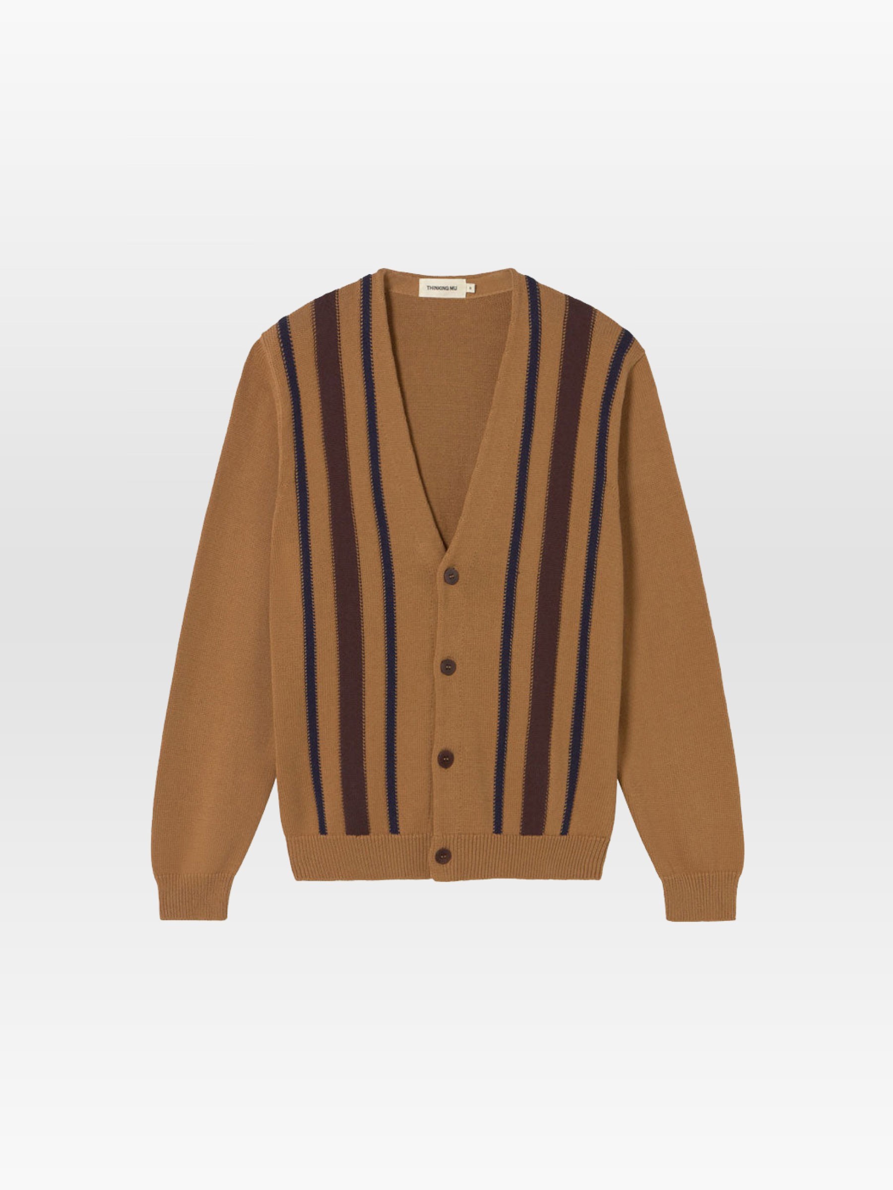 Strickjacke Creed Knitted Cardigan brown stripes Thinking Mu