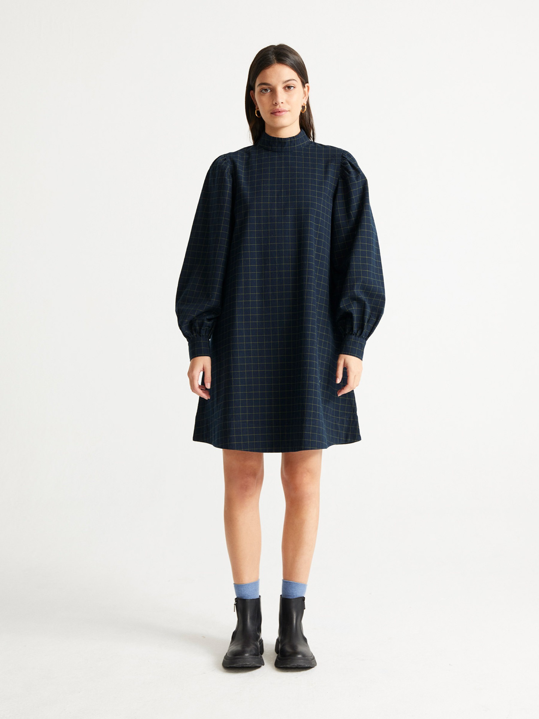 Kleid Flora Dress navy checks Thinking Mu