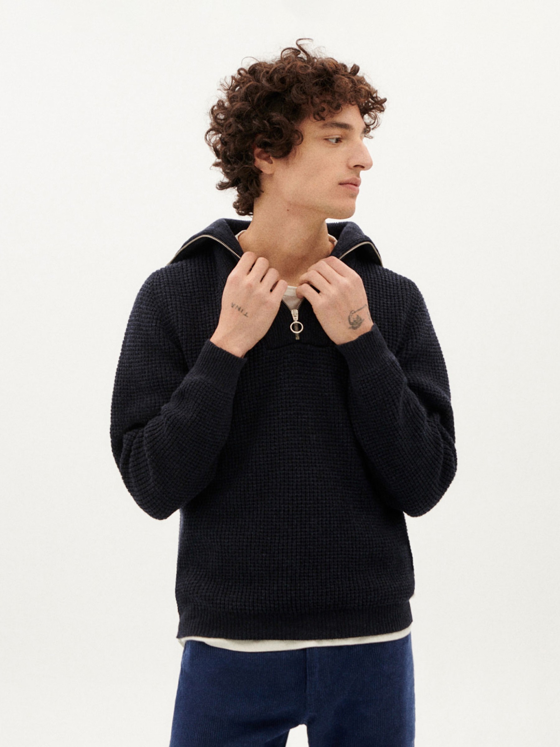 Pullover Helio Knitted Sweater navy Thinking Mu