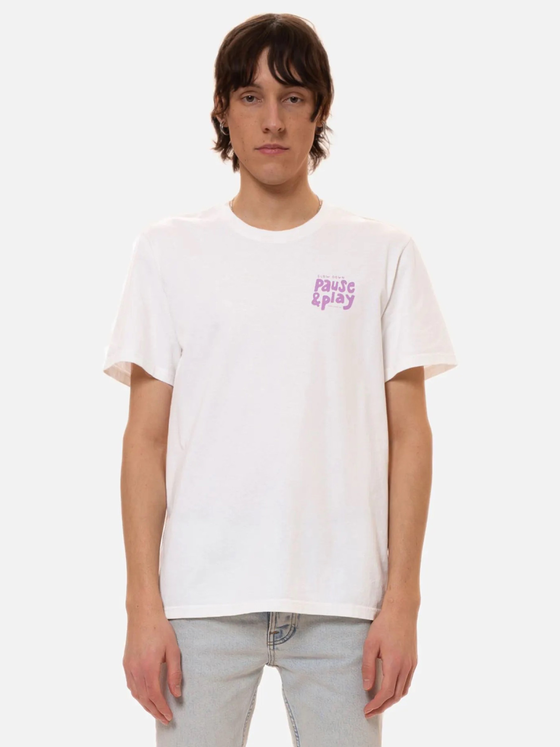 T-Shirt Roy Pause And Play chalk white Nudie Jeans