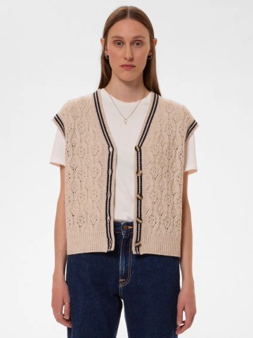 Strickweste Kim Pointelle Knit Vest oat Nudie Jeans