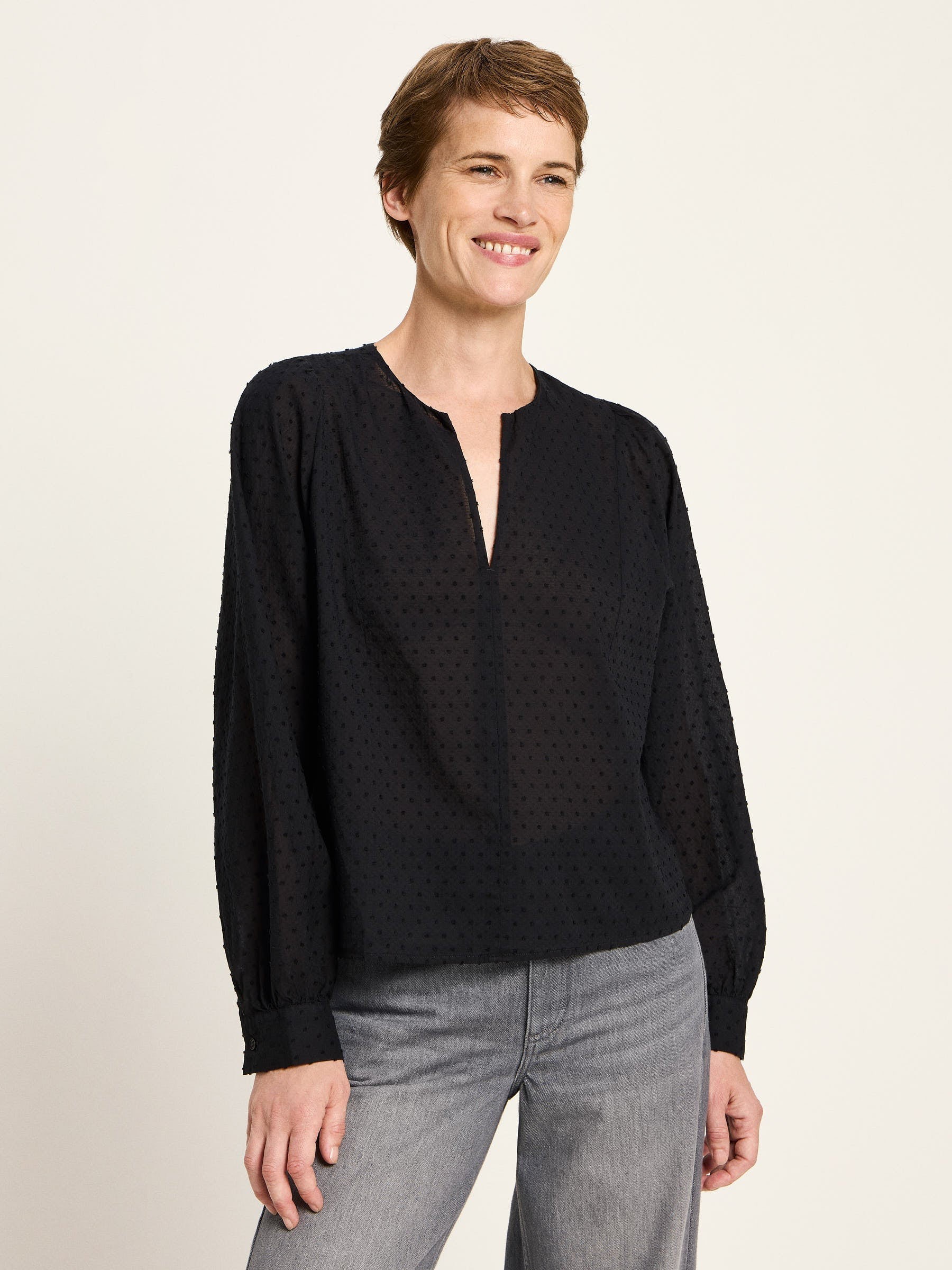 Strukturbluse OCS mit Kräuseln black Lanius