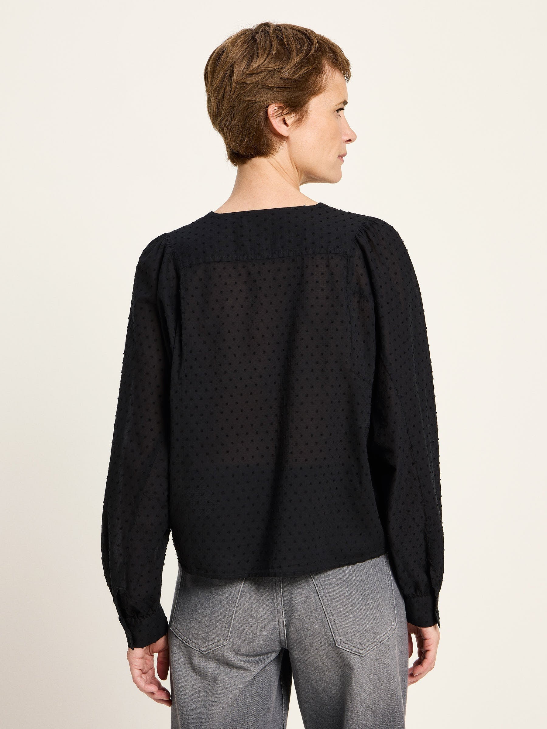 Strukturbluse OCS mit Kräuseln black Lanius