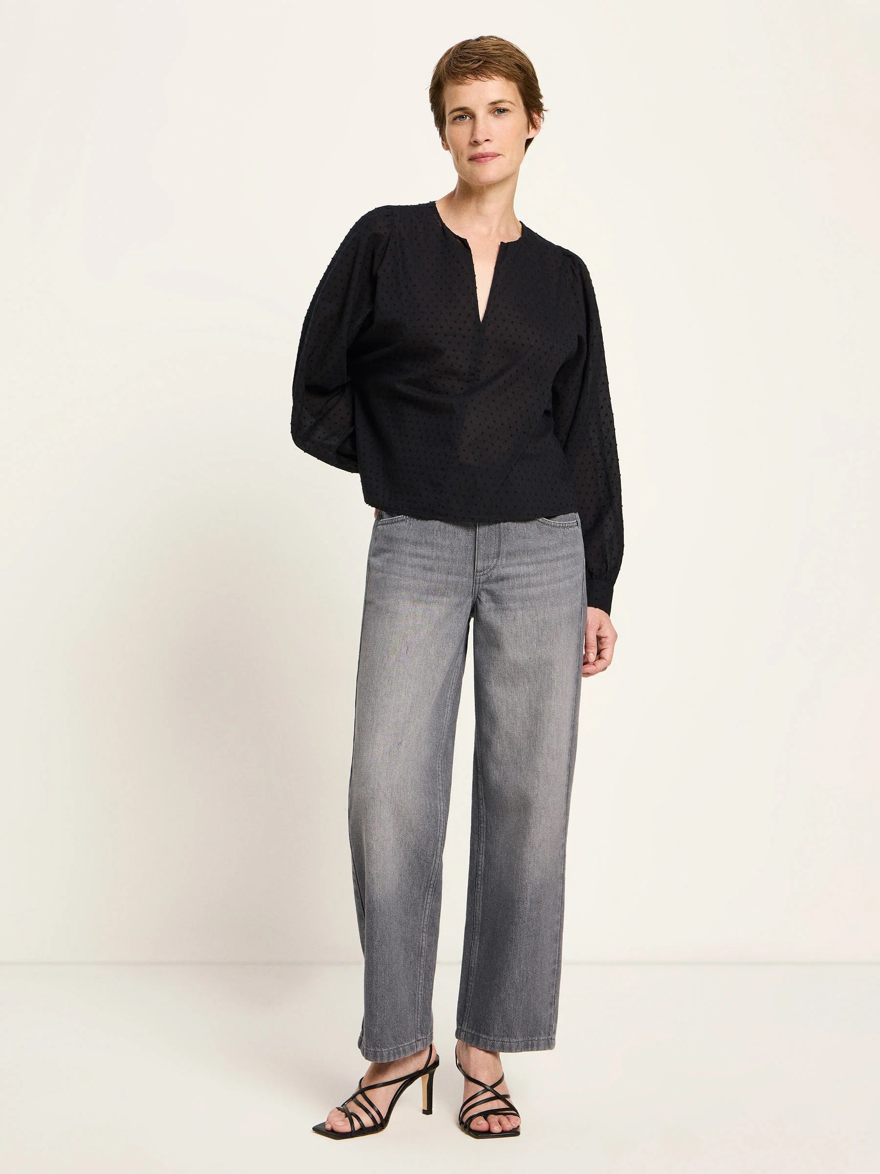 Strukturbluse OCS mit Kräuseln black Lanius
