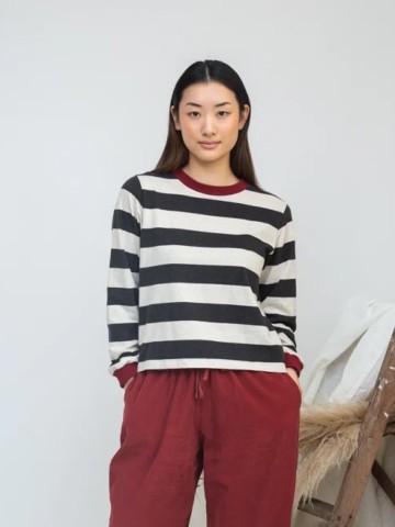 Longsleeve Sierra-Sue charcoal ecru mari stripe Beaumont Organic