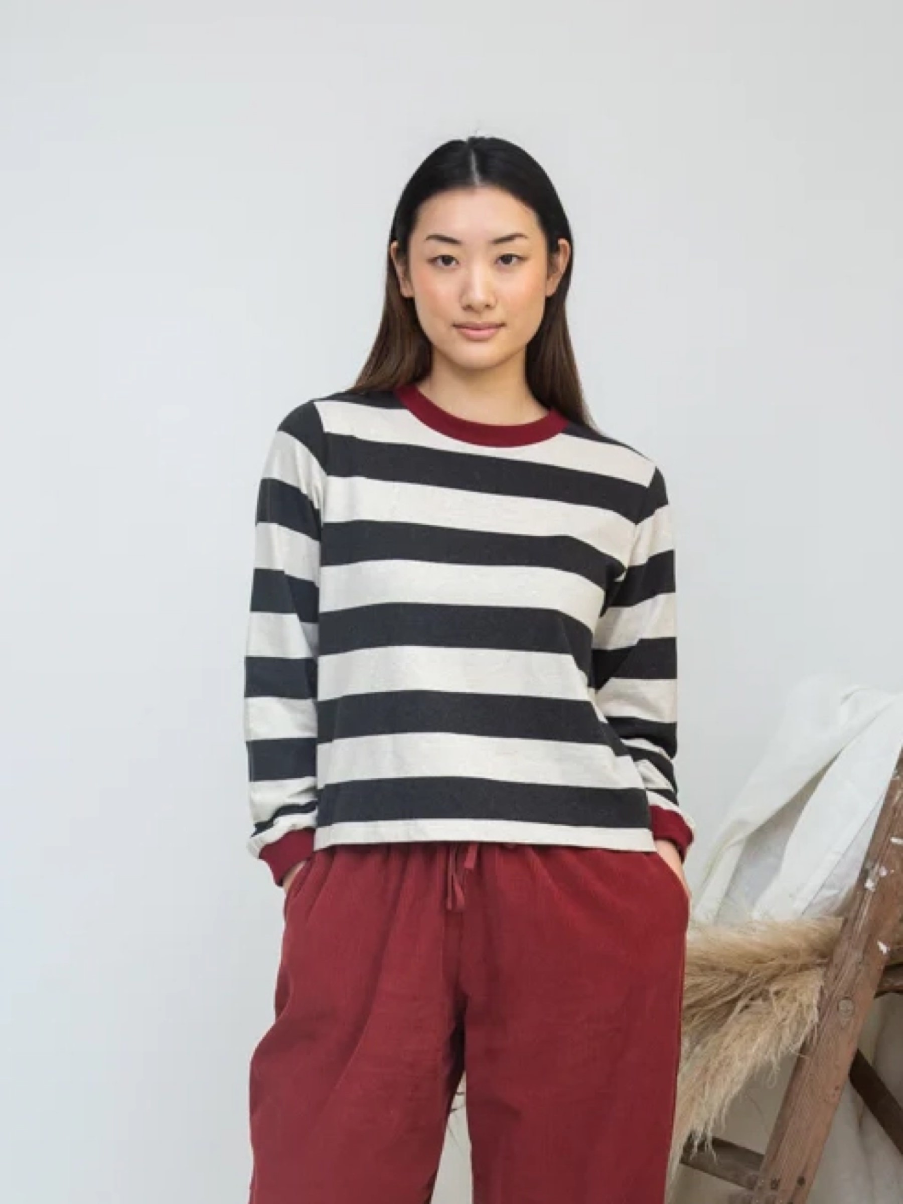 Longsleeve Sierra-Sue charcoal ecru mari stripe Beaumont Organic