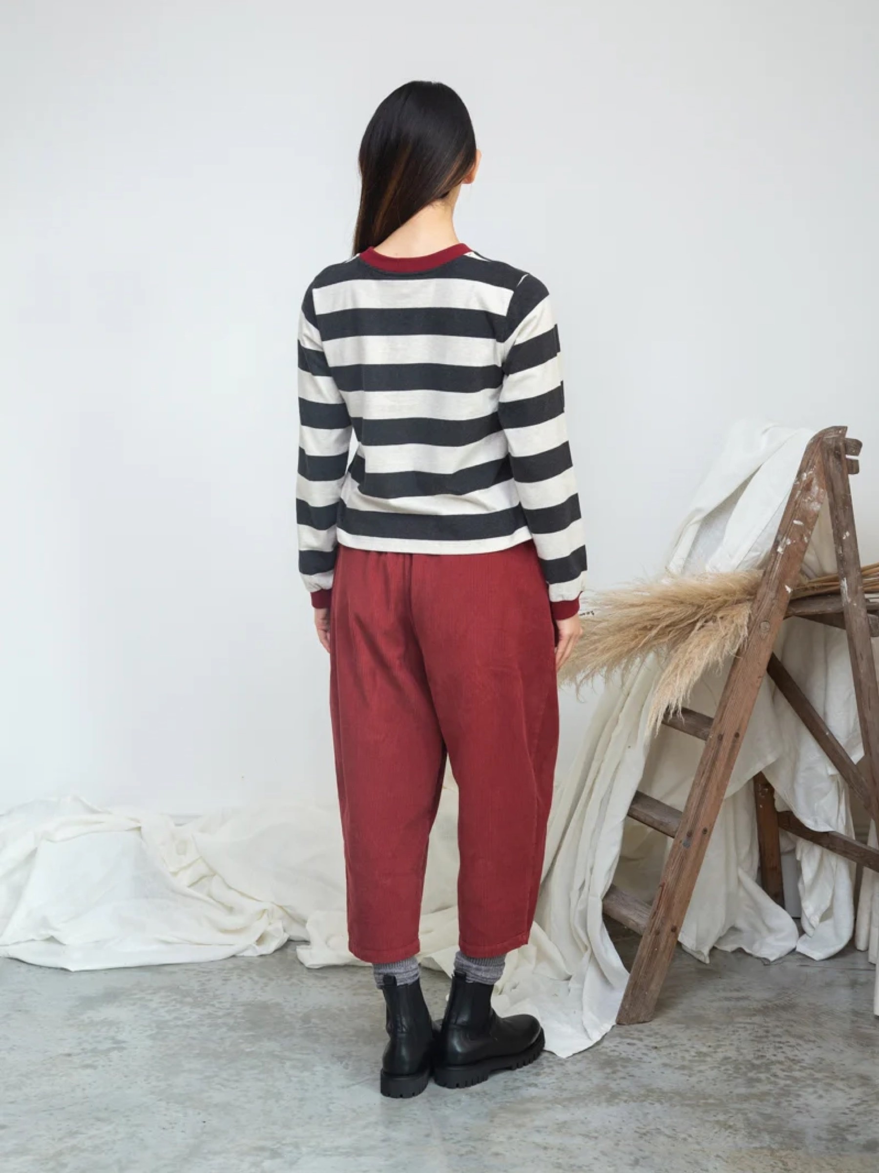 Longsleeve Sierra-Sue charcoal ecru mari stripe Beaumont Organic