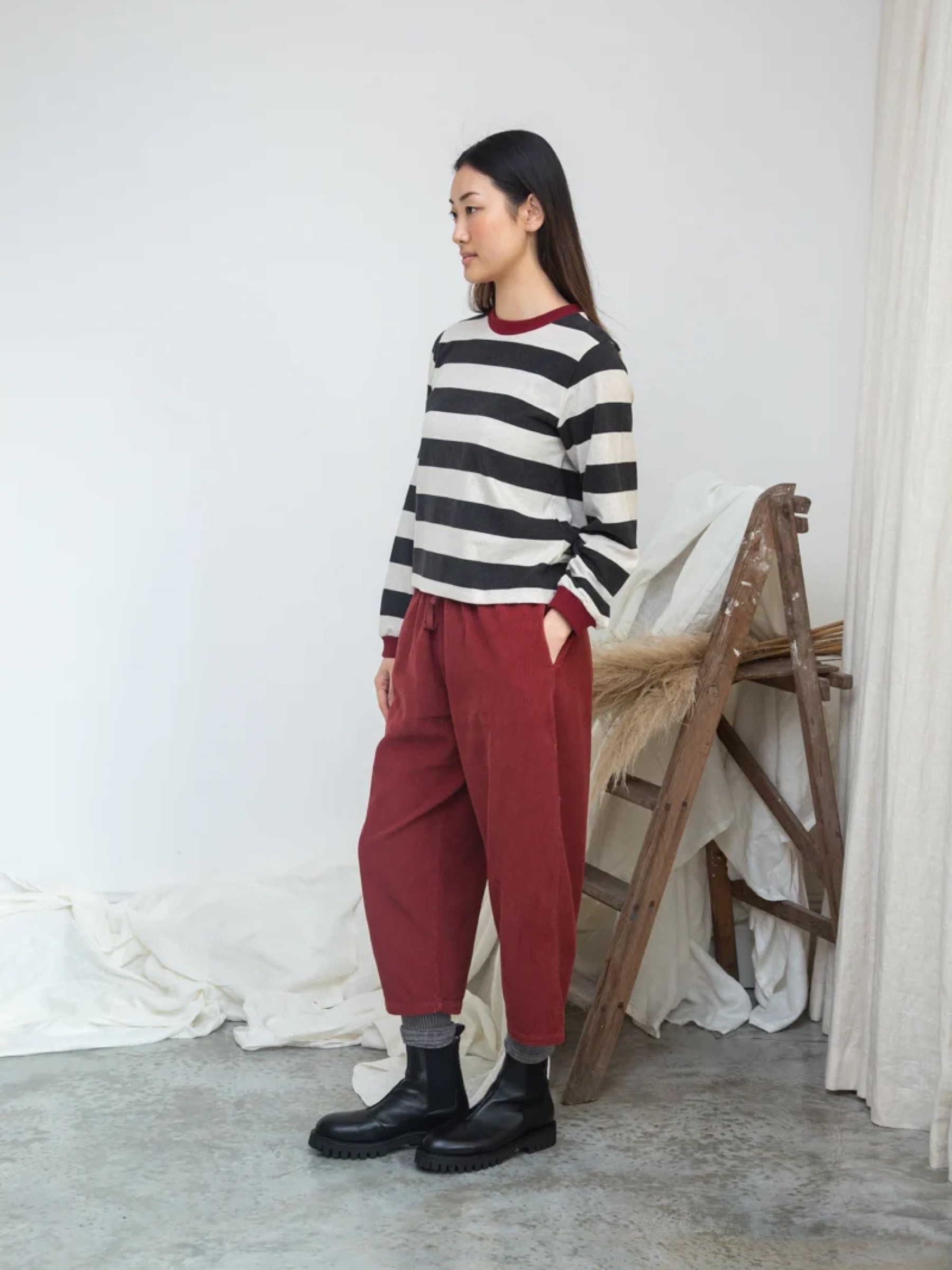 Longsleeve Sierra-Sue charcoal ecru mari stripe Beaumont Organic
