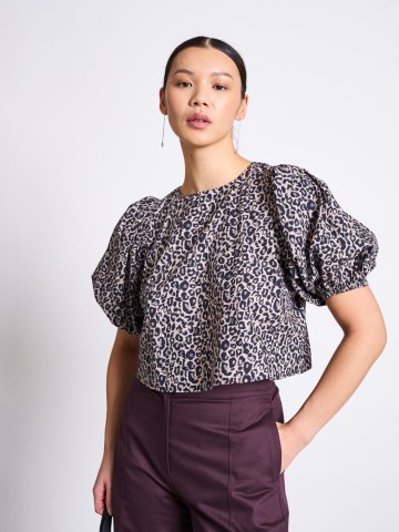 Bluse Cropped Organic Cotton Blouse Olmos leo print Jan 'n June
