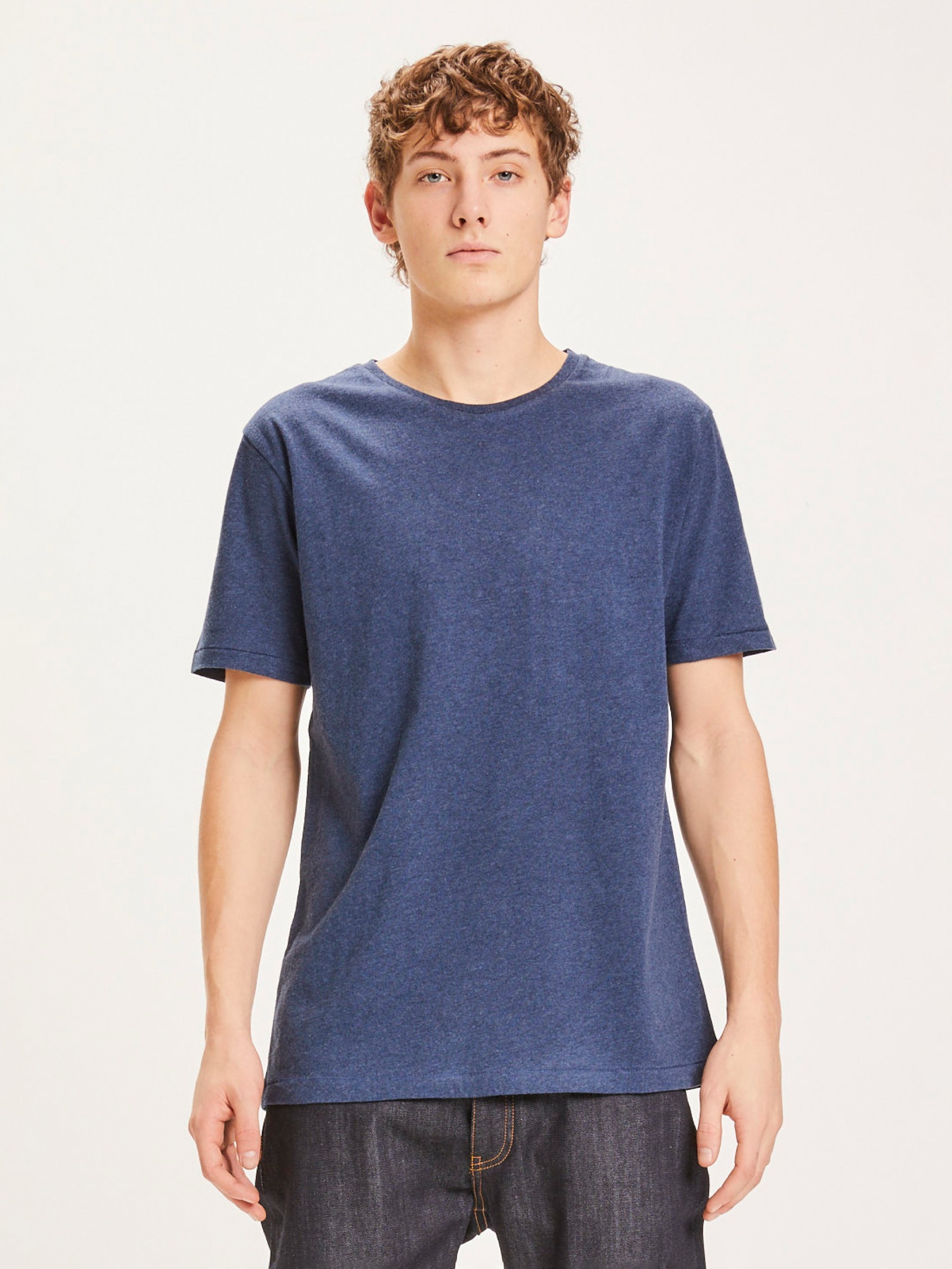 T-Shirt Alder Basic O-Neck insigna blue melange Knowledge Cotton Apparel