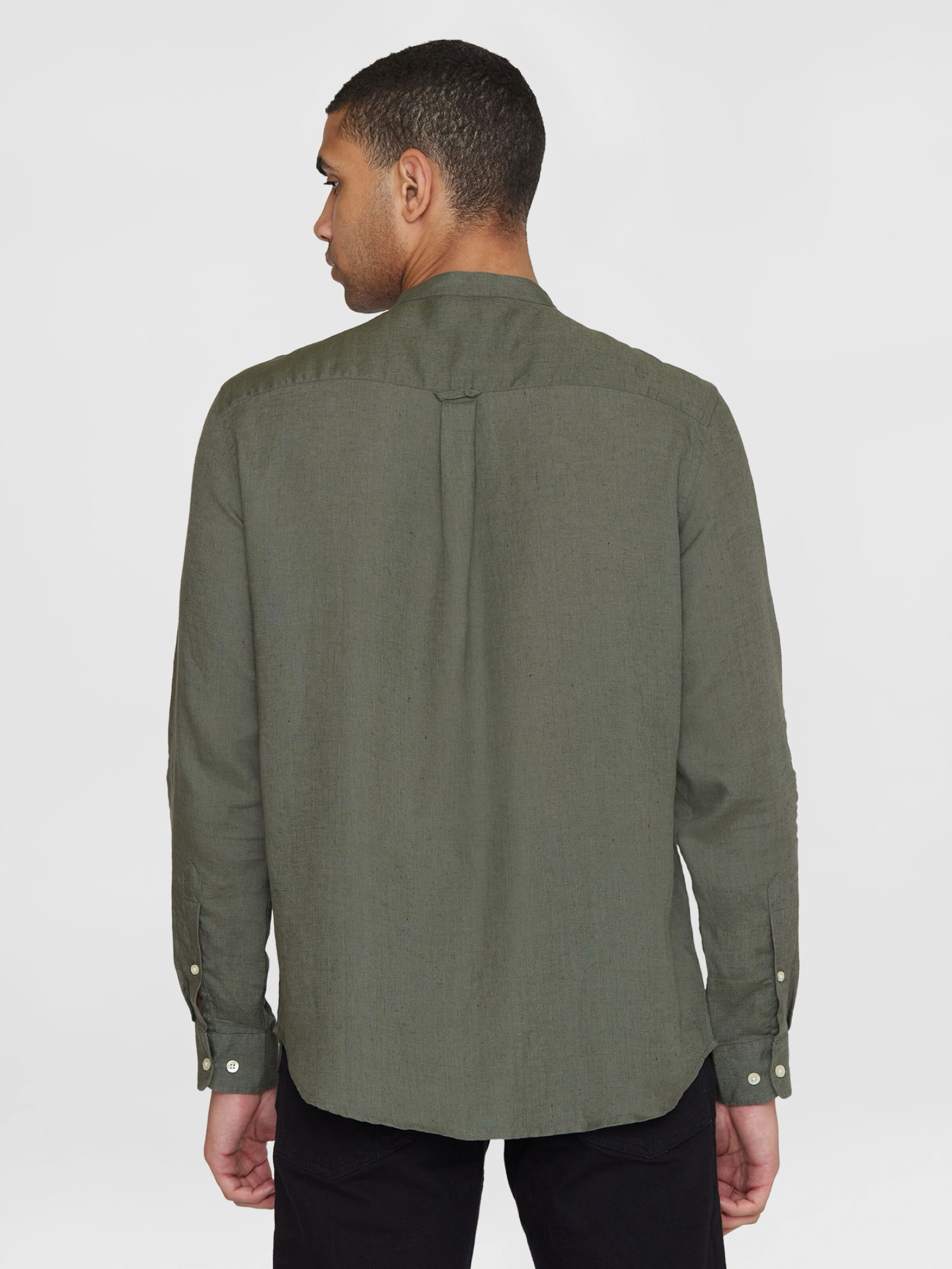 Hemd Regular Linen Stand Collar Shirt burned olive Knowledge Cotton Apparel