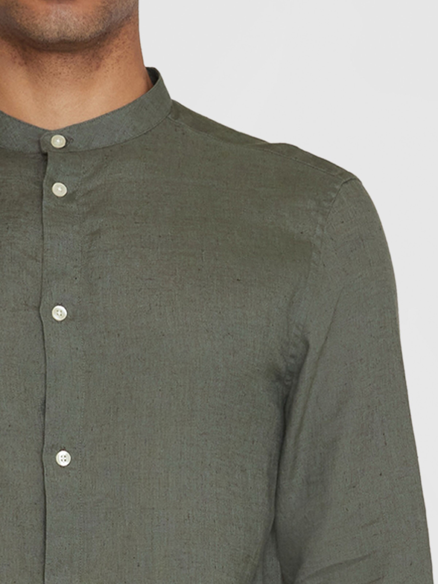 Hemd Regular Linen Stand Collar Shirt burned olive Knowledge Cotton Apparel