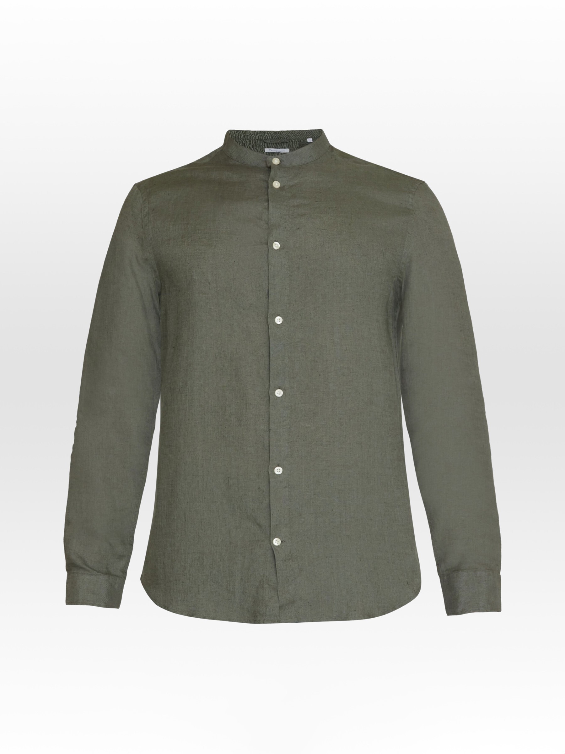 Hemd Regular Linen Stand Collar Shirt burned olive Knowledge Cotton Apparel