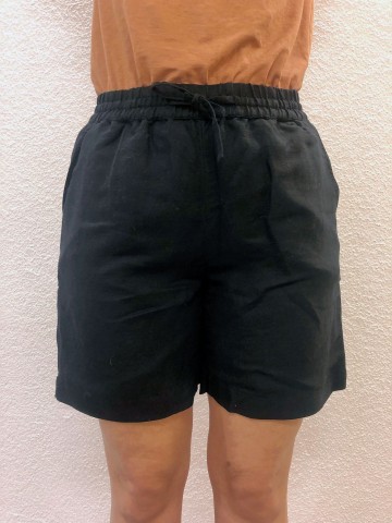 Kurze Hose Posey Linen Mix Elastic Waist Shorts black jet Knowledge Cotton Apparel