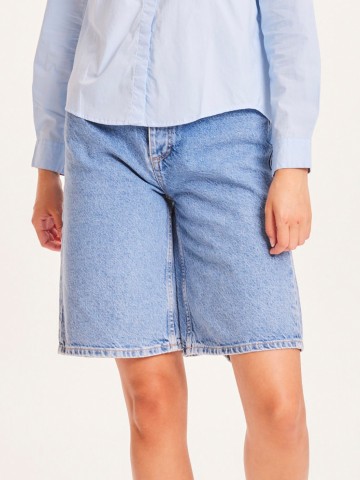Kurze Hose Ally High Waist Bermuda Denim Shorts bleached stonewash Knowledge Cotton Apparel