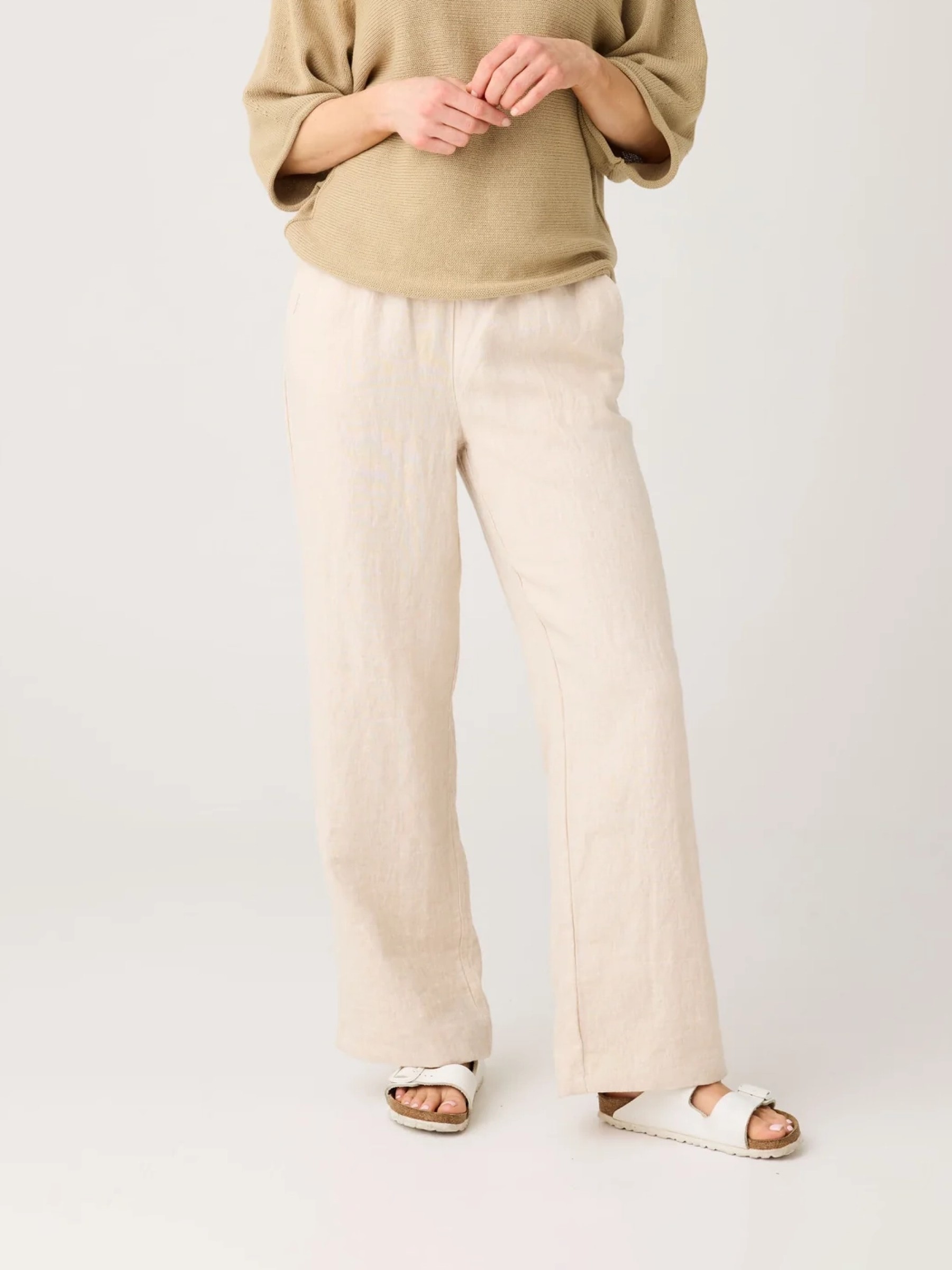 Leinenhose Posey Wide Mid Rise Linen Pants light feather grey Knowledge Cotton Apparel