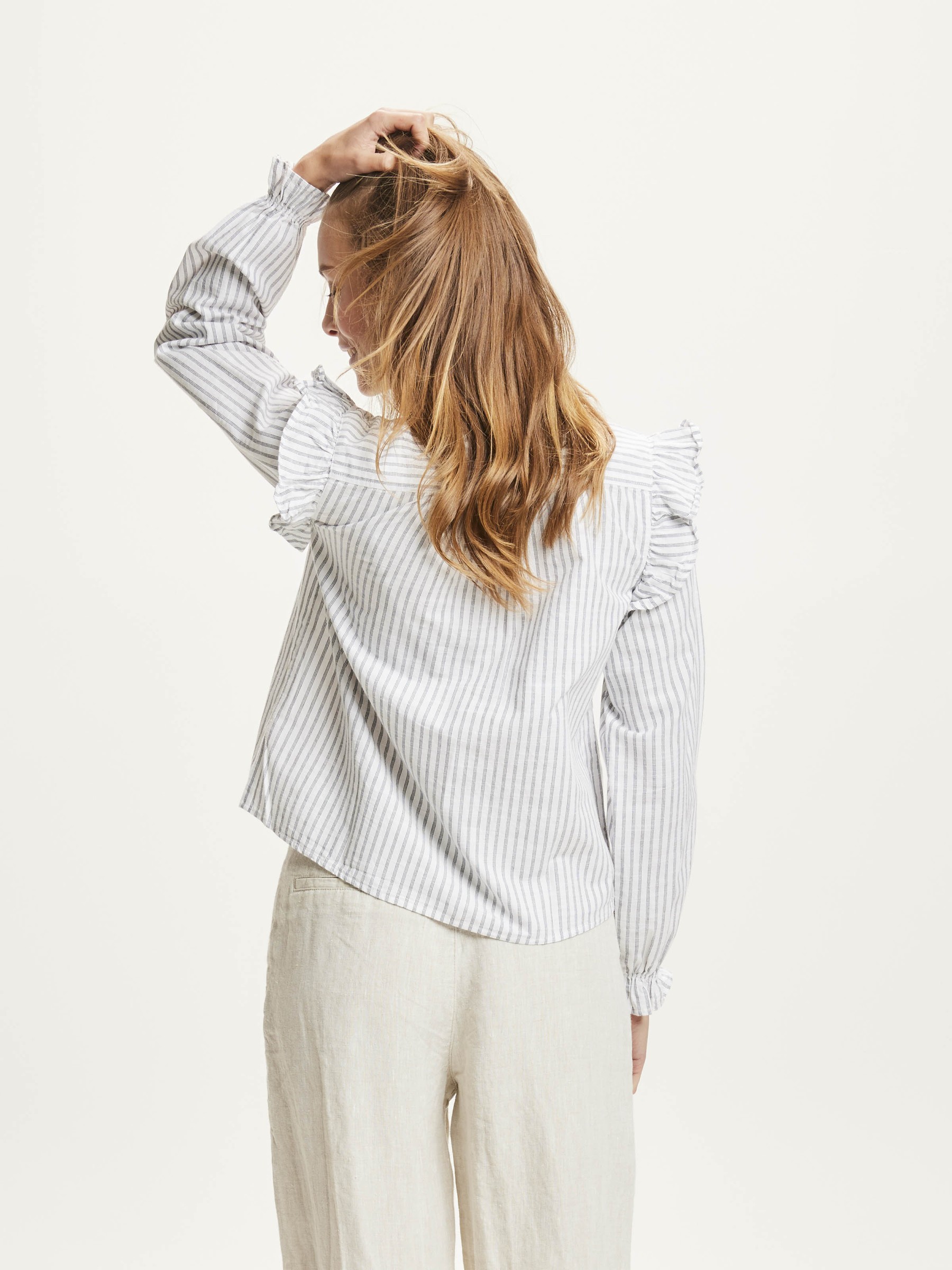 Bluse Ruffle Stripe Blouse snow white Knowledge Cotton Apparel