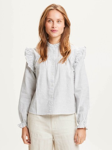 Bluse Ruffle Stripe Blouse snow white Knowledge Cotton Apparel Bluse Ruffle Stripe Blouse snow white Knowledge Cotton Apparel