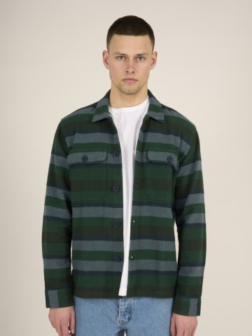 Hemd Heavy Flannel Striped Overshirt trekking green Knowledge Cotton Apparel