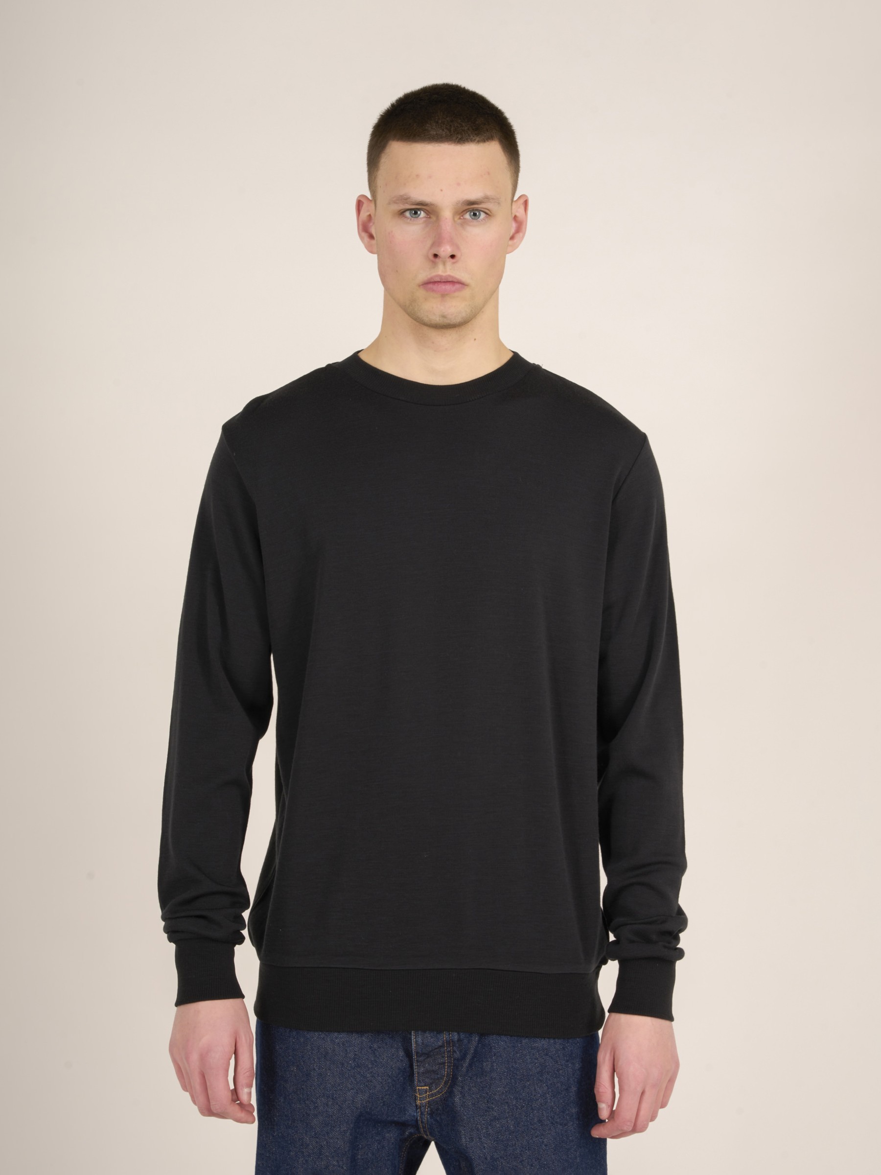 Pullover Merino Wool Crew Neck Sweat black jet Knowledge Cotton Apparel