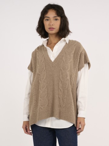 Pullunder Oversize Cable Knit Vest kelp Knowledge Cotton Apparel