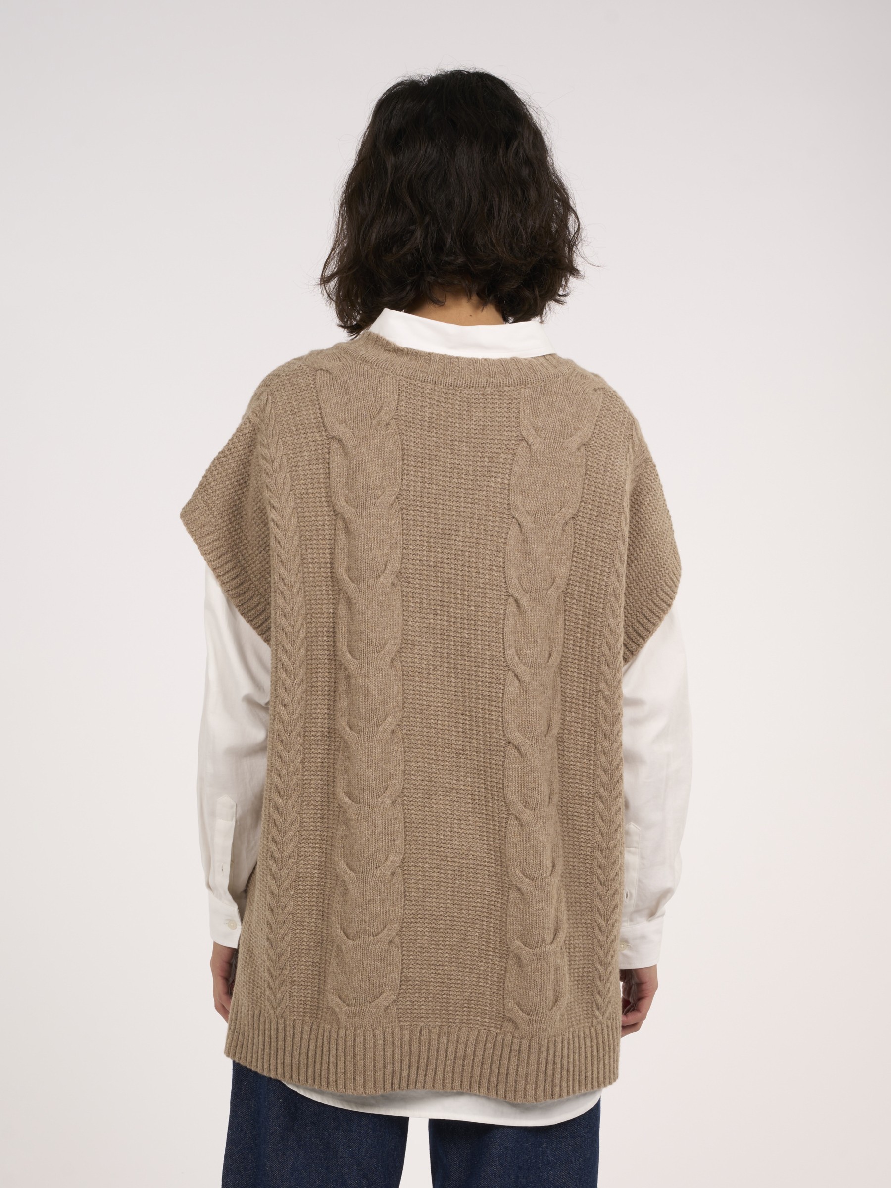 Pullunder Oversize Cable Knit Vest kelp Knowledge Cotton Apparel
