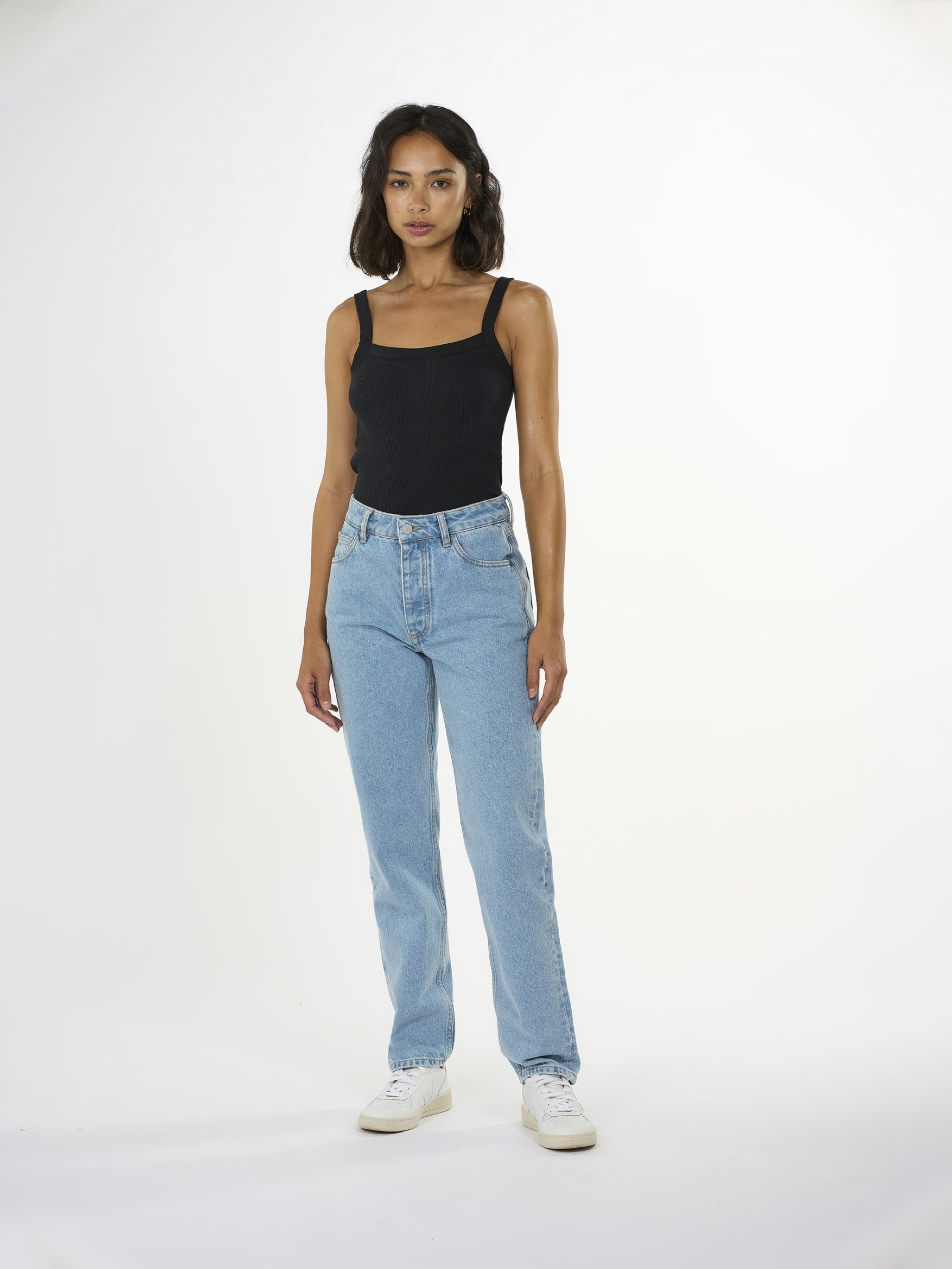 Rib Strap Top black jet Knowledge Cotton Apparel