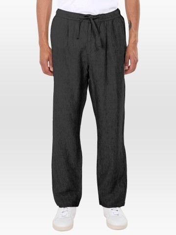 Hose Loose Linen Pant black jet Knowledge Cotton Apparel