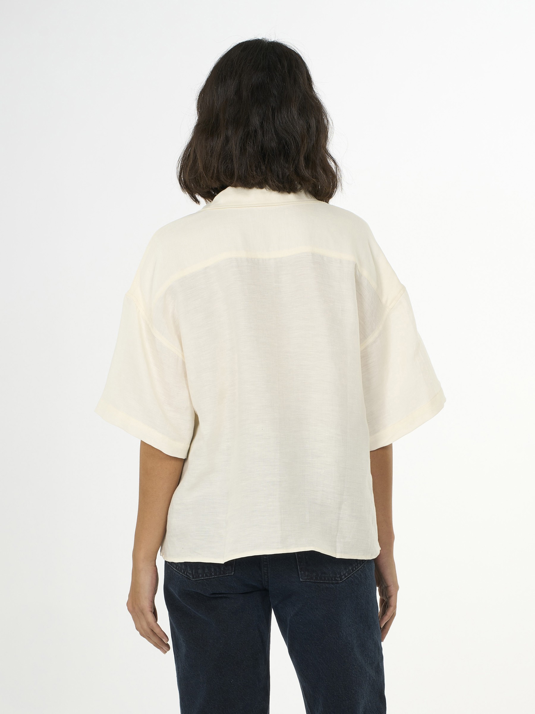 Bluse Loose Linen Mix Resort SS Shirt buttercream Knowledge Cotton Apparel
