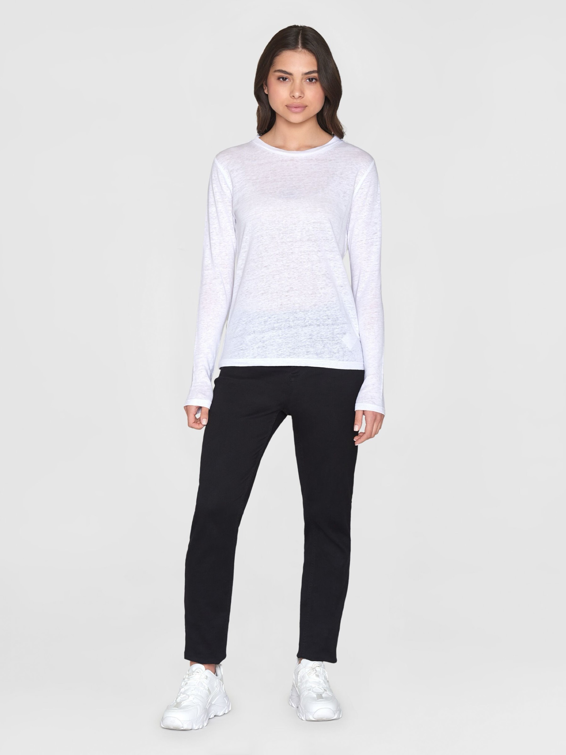 Long Sleeve Linen T-Shirt bright white Knowledge Cotton Apparel